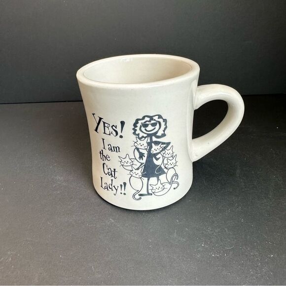 Cream Thick Ceramic Cat Lady Mug 12 Oz - Picture 1 of 4